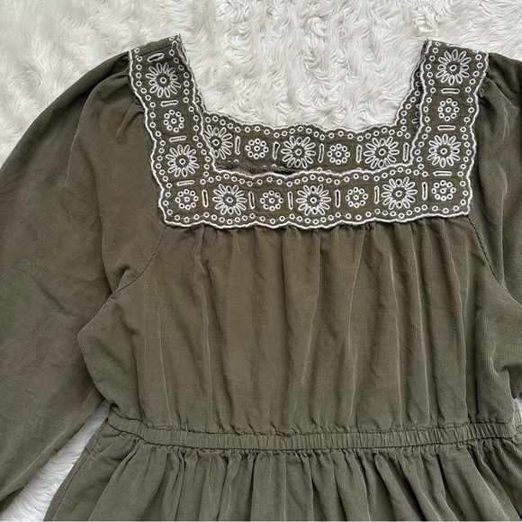 Madewell Dress Embroidered Corduroy Square-Neck Mini Pockets Distant Surplus L - Picture 6 of 14